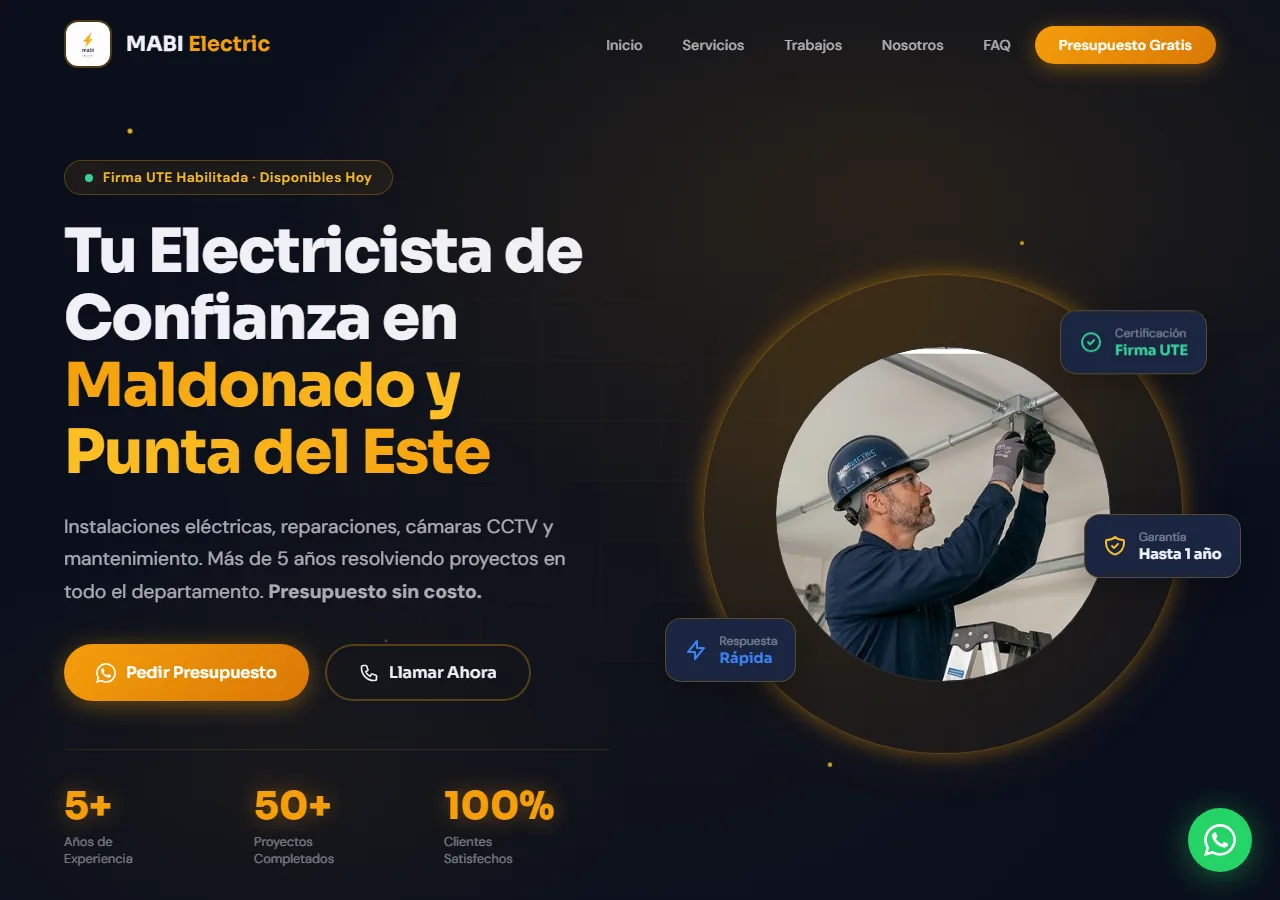 MABI Electric — Servicios · Sitio web + captación | caso de diseño web WebsLatam
